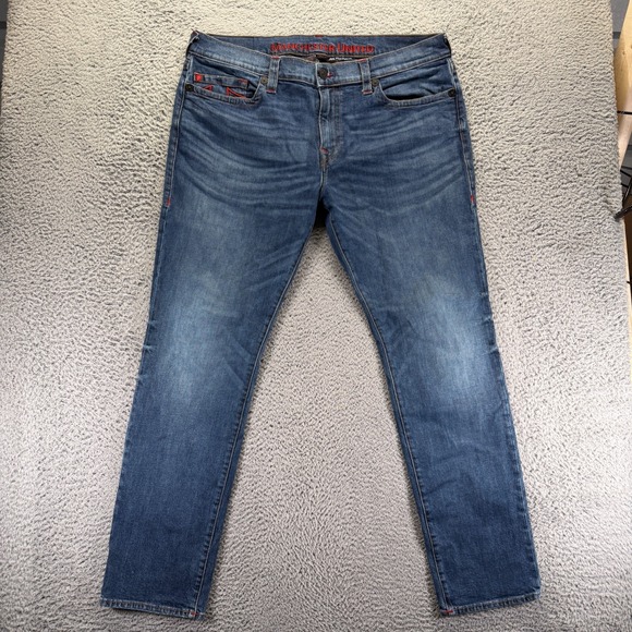 True Religion x Manchester United Jeans Mens 40x33 Blue Cotton Denim Straight